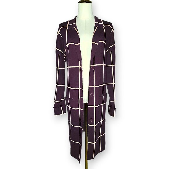 Nine West Windowpane Knit Sweater Blazer / Cardigan Coat - Picture 2 of 10